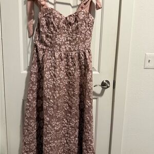 Lulu’s Dusty Rose Floral Tie-Shoulder Dress